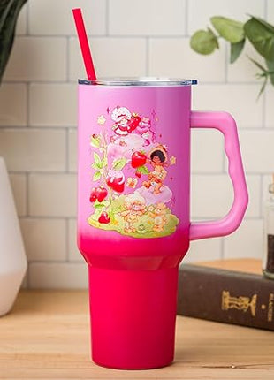 Silver Buffalo Care Bears and Strawberry Shortcake Ombre Stainless Steel Tumbler with Handle, Fits in Standard Cup Holder, 40 Ounces