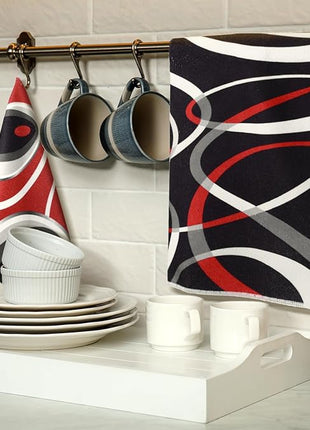 Boyiee Set of 6 Red Black Grey White Kitchen Towels Modern Geometric Dish Hand Towels 24 x 16 Inches Gifts Decorative Tea Cloth Gifts for Farmhouse Kitchen Bathroom Decorations