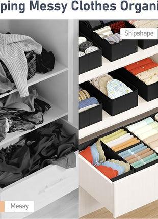 DIMJ Drawer Organizers Clothes, Set of 16 Dresser Organizer Bins, Fabric Closet Organizers and Storage, Shallow Drawer Dividers for Nursery, Clothing, Baby Clothes, Socks, Underwears, Tie (Black)