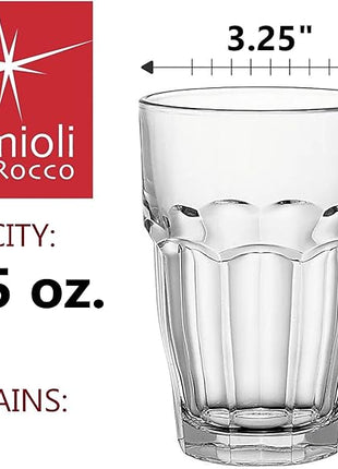 Bormioli Rocco Rock Bar Stackable Beverage, Set Of 6 Dishwasher Safe Drinking Glasses For Soda, Juice, Milk, Coke, Beer, Spirits – 12.5oz Durable Tempered Glass Water Tumblers For Daily Use
