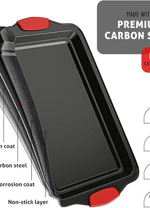 Baking Sheet Set, 2-Piece Large Cookie Sheet Set with Silicone Handles, Steel Baking Pan, Baking Sheets for Oven, BPA Free Cookie Sheets for Baking Nonstick Set, Premium Sheet Pan, Black Baking Tray