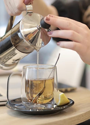 Glass Coffee Mug, 8.5 oz Double Walled Insulated Cup Heat-resistant for Tea Coffee Latte Cappuccino Espresso Iced Tea Dishwasher & Microwave Safe, Set of 1 (Round)