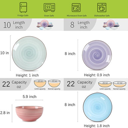 Selamica Ceramic 16-Pieces Dinnerware Set, Ceramic Dishes Set for 4, Kitchen Plates and Bowls Sets, Dinner Plates Set, Spray Black Dots, Gradient Color