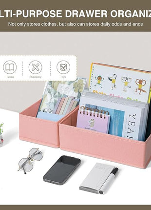 DIMJ Fabric Drawer Organizer Bins - 12 Pack Foldable Sock & Clothes Organizer - Pink