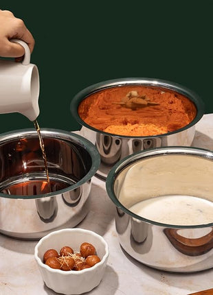 Vinod Stainless Steel 3 pc Pot Set with Capacity of 1.4 litres, 1.8 litres & 2.2 litres with Stainless Steel Lids (Gas Stove and Induction Friendly) - Silver,