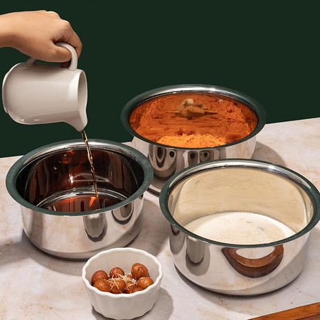 Vinod Stainless Steel 3 pc Pot Set with Capacity of 1.4 litres, 1.8 litres & 2.2 litres with Stainless Steel Lids (Gas Stove and Induction Friendly) - Silver,