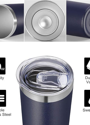VEGOND Stainless Steel Skinny Tumbler, 20 oz Vacuum Insulated Tumbler with Lid and Straw, Double Wall Coffee Cup, Travel Mug for Cold Hot Drinks, Navy Blue 1 Pack