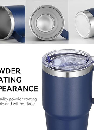 VEGOND 20 oz Tumbler Bulk with Handle Lid and Straw, Stainless Steel Insulated Travel Coffee Mug Set, Spill Proof Double Wall Metal Tumblers Cups, Navy Blue 6 Pack