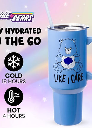 Silver Buffalo Care Bears Grumpy Bear Like I Care Stainless Steel Tumbler with Handle and Straw, Fits in Standard Cup Holder, 40 Ounces (Pack of 12)