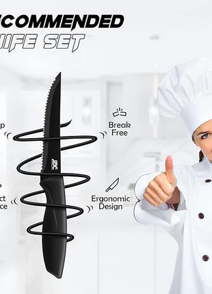 LDC Kitchen Black Knife Set - Stainless Steel, Dishwasher Safe Ergonomic Knives Set with Anti-Slip Handles - Ultra-Sharp Blades - Kitchen Essential Knives - 7 Piece Set