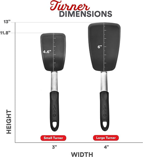 UpGood Silicone Turner Set 600ºF Heat Resistant - Large & Small Kitchen Spatulas with Tapered Edges & Flexible Stainless Steel - Cooking Utensil for Flipping Egg, Pancakes in Nonstick Cookware (2 Pcs)