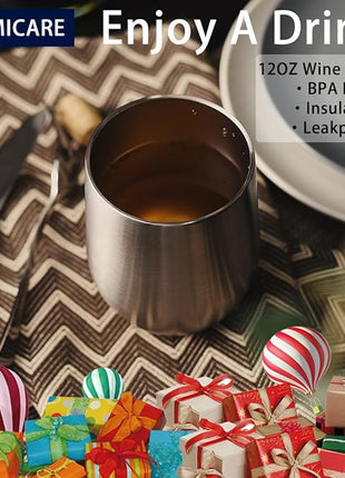 DOMICARE Stainless Steel Wine Tumbler Bulk with Lid, Personalized Insulated Tumblers Set, 12oz Travel Coffee Cups Pack of 8, ss steel