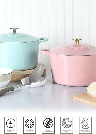 MARTHA STEWART Gatwick 7 QT Enamel Cast Iron Dutch Oven Pot with Lid, Martha Blue