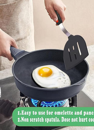 Tenta tenta kitchen Silicone Turner Pancake Slotted Spatula for Cooking - Nonstick Cookware Safe 600°F Flexible & Thin Cooking Flipper for Eggs - Reinforced Stainless Steel Core - BPA Free