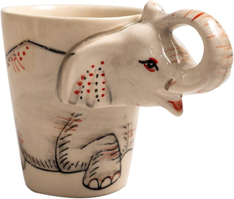 IYARA CRAFT 3D Elephant Coffee Mug 11oz - Handle is Sculpted Trunk, Cute Wildlife Design, Quality Ceramic, Microwave & Dishwasher Safe, Ideal for Tea & Hot Chocolate, 4.5" x 5"… (White trunk)