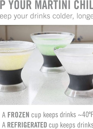 Host Freeze Insulated Martini Glasses Set of 4, Plastic Freezer Gel Chiller Double Wall Stemless Coupe and Cocktail Glass, 9 oz, Grey