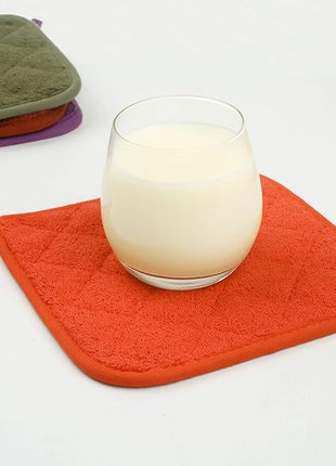 100% Cotton Kitchen Everyday Basic Terry Pot Holder Heat Resistant Coaster Potholder for Cooking and Baking Set of 5 Orange