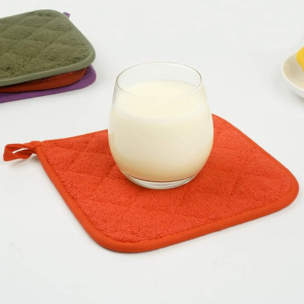 100% Cotton Kitchen Everyday Basic Terry Pot Holder Heat Resistant Coaster Potholder for Cooking and Baking Set of 5 Orange