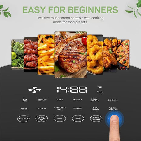 Air Fryer, 6-Quart with Viewing Window, 12-in-1 Functions - Air Fry, Roast, Reheat, Dehydrate, Bake, Steam, and More, 400°F Max Temperature