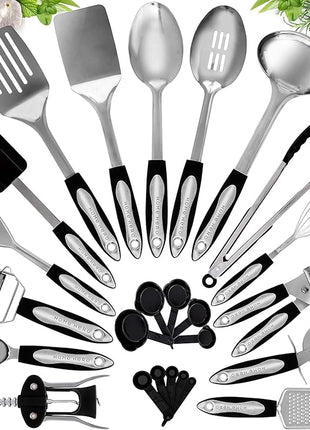 Home Hero Stainless Steel Kitchen Utensils Set - Heat-Resistant Silicone & Nonstick Tools - Durable Stainless Steel Kitchen Gadgets - Complete Kit Measuring Cups & Spoons - 41-Piece Set