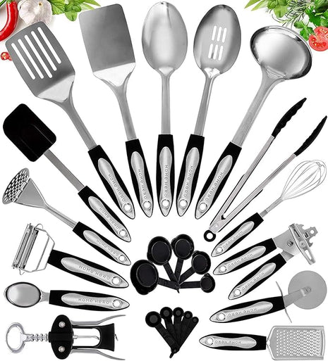 Home Hero Stainless Steel Kitchen Utensils Set - Heat-Resistant Silicone & Nonstick Tools - Durable Stainless Steel Kitchen Gadgets - Complete Kit Measuring Cups & Spoons - 41-Piece Set