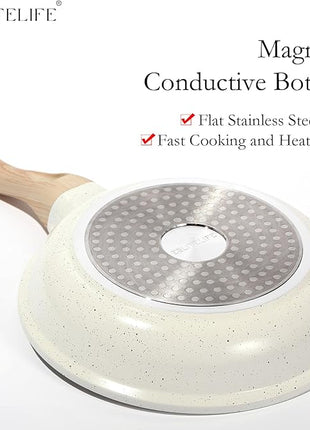 ESLITE LIFE Nonstick Ceramic Frying Pan Skillet, Non-Toxic Egg Omelette Kitchen Cooking Pans Compatible with All Stovetops (Gas, Electric & Induction), PTFE & PFOA Free (White, 11'')