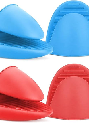 NEPAK 2 Pairs Oven Mitts Heat Resistant,Mini Silicone Oven Gloves,Pinch Grips Mitts Potholder for Kitchen Cooking & Baking (Red and Blue)