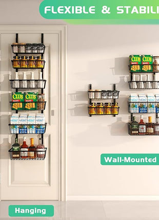 12 Inch Wide Narrow Over The Door Pantry Organizer, Pantry Organization and Storage, Black Metal Hanging Deep Basket Wall Spice Rack Seasoning Shelves, Home & Kitchen Essentials, Apartment