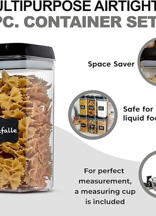 Shazo Airtight Food Storage Containers with Lids - 6 PC BPA Free Clear Plastic Cereal Containers with Easy Lock Lids for Kitchen and Pantry Organization for Snacks and Pasta - 1.2L