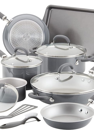 Rachael Ray Create Delicious Nonstick Cookware Induction Pots and Pans Set, 13 Piece - Gray Shimmer