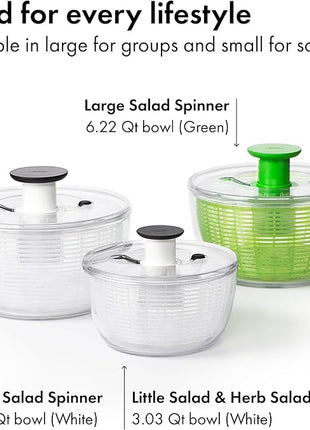 OXO Good Grips Salad Spinner | Lettuce Spinner | Fruit Washer | Fruit Washing Bowl with Strainer | Vegetable Cleaner | Salad Cleaner | Lettuce Washer | 6.22 Quart Capacity