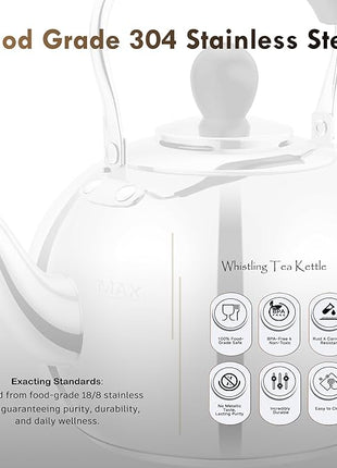 Dclobtop Whistling Tea Kettle Stovetop - 2.3 Quart Round Tea Pot for Stovetop, Silver Mirror Polished Classic Stovetop Kettle, Food Grade Material Teapot for Stove Top