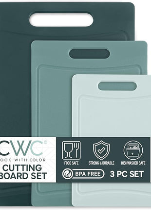 COOK WITH COLOR Non-Slip Cutting Board Set – Kitchen Essentials with Easy Grip Handle for Meat, Veggies, and Fruits, 3 Cutting Boards, Teal