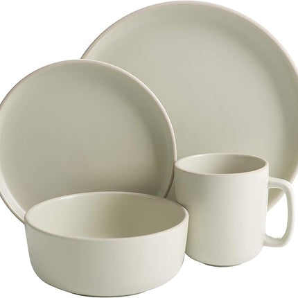 Gibson Home Zuma 16 Piece Round Kitchen Dinnerware Set, Dishes, Plates, Bowls, Mugs, Service for 4, Matte Stoneware, Cream