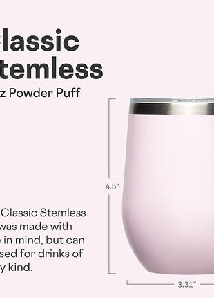 Corkcicle Stemless Wine Tumbler - Keeps Drinks Cold for 6 Hours - Triple-Insulated Stainless Steel - Non-Slip Base - Summer Drinkware Gift - Keeps Drinks Ice Cold - 12 oz - Powder Puff