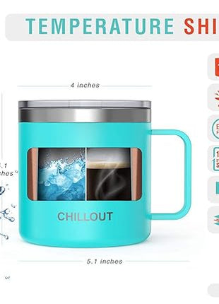 CHILLOUT LIFE Stainless Steel 16 oz Vacuum Insulated Coffee Mug with Handle and Lid, Large Thermal Camping Coffee Mug Cup with Durable Sliding Lid for Men & Women, Keeps your Beverages Hot/Cold