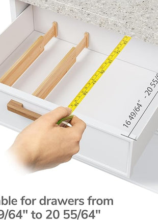 BAMEOS Drawer Dividers kitchen Organization Bamboo Utensil Organizers for Kitchen Bedroom Bathroom Dresser Office 4-pack