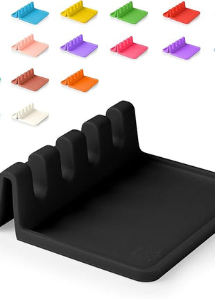 Zulay Kitchen Silicone Utensil Rest with Drip Pad for Multiple Utensils - BPA-Free, Heat-Resistant Spoon Rest & Spoon Holder for Stove Top - Kitchen Utensil Holder for Ladles & Tongs - Black