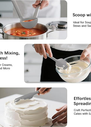 Coukre Silicone Kitchen Cooking Utensils Set with Holder – Heat-Resistant, Food-Grade Kitchen Tools, Spatula, Spoon & Gadgets for Non-Stick Pans, Dishwasher Safe (14, PureGray)