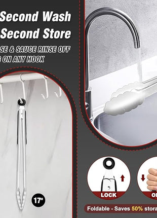 Walfos 17 Inch Extra Long Grill Tongs, Ultimate Stainless Steel BBQ Tongs for Grilling, Cooking, BBQ/Barbecue, Buffet and Turning Food