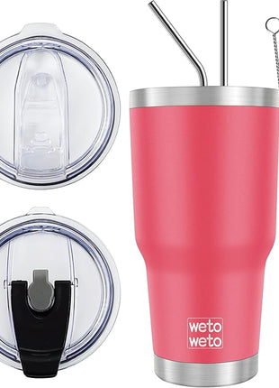 WETOWETO 30 oz Tumbler Stainless Steel Vacuum Insulated Coffee Ice Cup Double Wall Vacuum Coffee Tumbler for Hot and Cold drinks, Suitable for Beach, Travel, Party(Watermelon Red, 1 Pack)