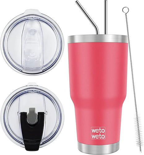 WETOWETO 30 oz Tumbler Stainless Steel Vacuum Insulated Coffee Ice Cup Double Wall Vacuum Coffee Tumbler for Hot and Cold drinks, Suitable for Beach, Travel, Party(Watermelon Red, 1 Pack)
