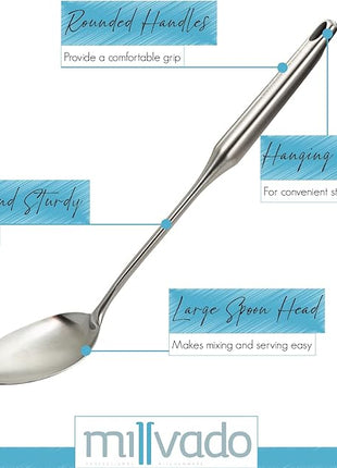 Stainless Steel Big Cooking Spoon, Kitchen Utensils and Gadgets, 15 Inch Large Spoon For for Cooking, Basting, Serving, Dishwasher Safe Metal Utensil, Durable, Solid Construction