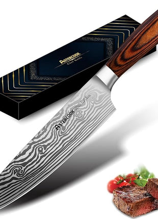 Astercook Chef Knife, 8 Inch Professional Kitchen Chef Knife, German High Carbon Stainless Steel Ultra Sharp Knife, Chefs Knives with Ergonomic Handle and Gift Box