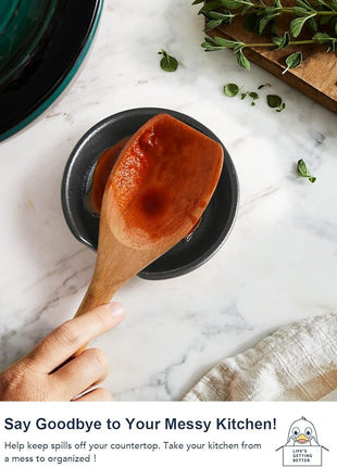 LE TAUCI Ceramic Spoon Rest, 4.8 Inch Spoon Rest for Stove Top, Spoon Holder for Kitchen Counter, Coffee Spoon rest, Utensil Rest for Cooking, Crude Black