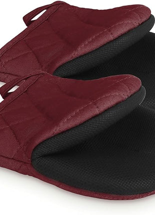 1 Pair Short Oven Mitts, Heat Resistant Silicone Kitchen Mini Oven Mitts for 500 Degrees, Non-Slip Grip Surfaces and Hanging Loop Gloves, Baking Grilling Barbecue Microwave Machine Washable