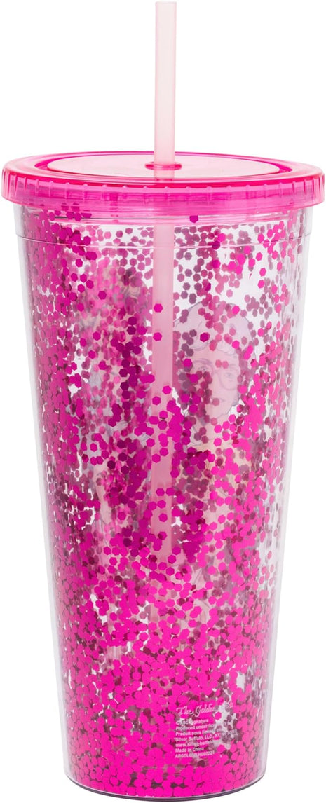 Silver Buffalo The Golden Girls Featuring Blanche, Sophia, Dorothy, and Rose Plastic Confetti Cold Cup with Lid and Straw, 32 Ounces