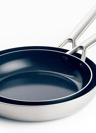 Blue Diamond Tri-Ply Stainless Steel 9.5” & 11" Frying Pan Skillet Set, Healthy Ceramic Nonstick, PFAS-Free, Multi Clad, Induction, Dishwasher & Oven Safe, Versatile Kitchen Essential