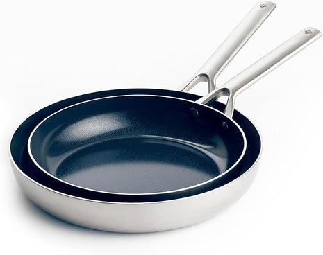 Blue Diamond Tri-Ply Stainless Steel 9.5” & 11" Frying Pan Skillet Set, Healthy Ceramic Nonstick, PFAS-Free, Multi Clad, Induction, Dishwasher & Oven Safe, Versatile Kitchen Essential