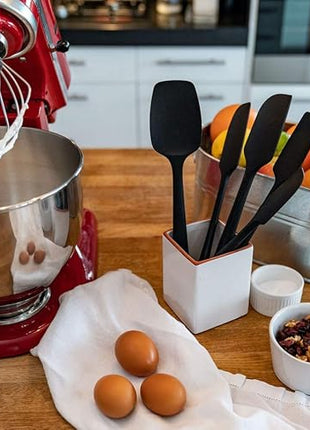 KITCHENLOVE Premium 600°F Heat Resistant 5 Piece Silicone Spatula Set for Baking, Cooking, Mixing - Non-Stick with High Grade S-Iron Steel Core - One Piece Seamless Design - BPA Free (Black)